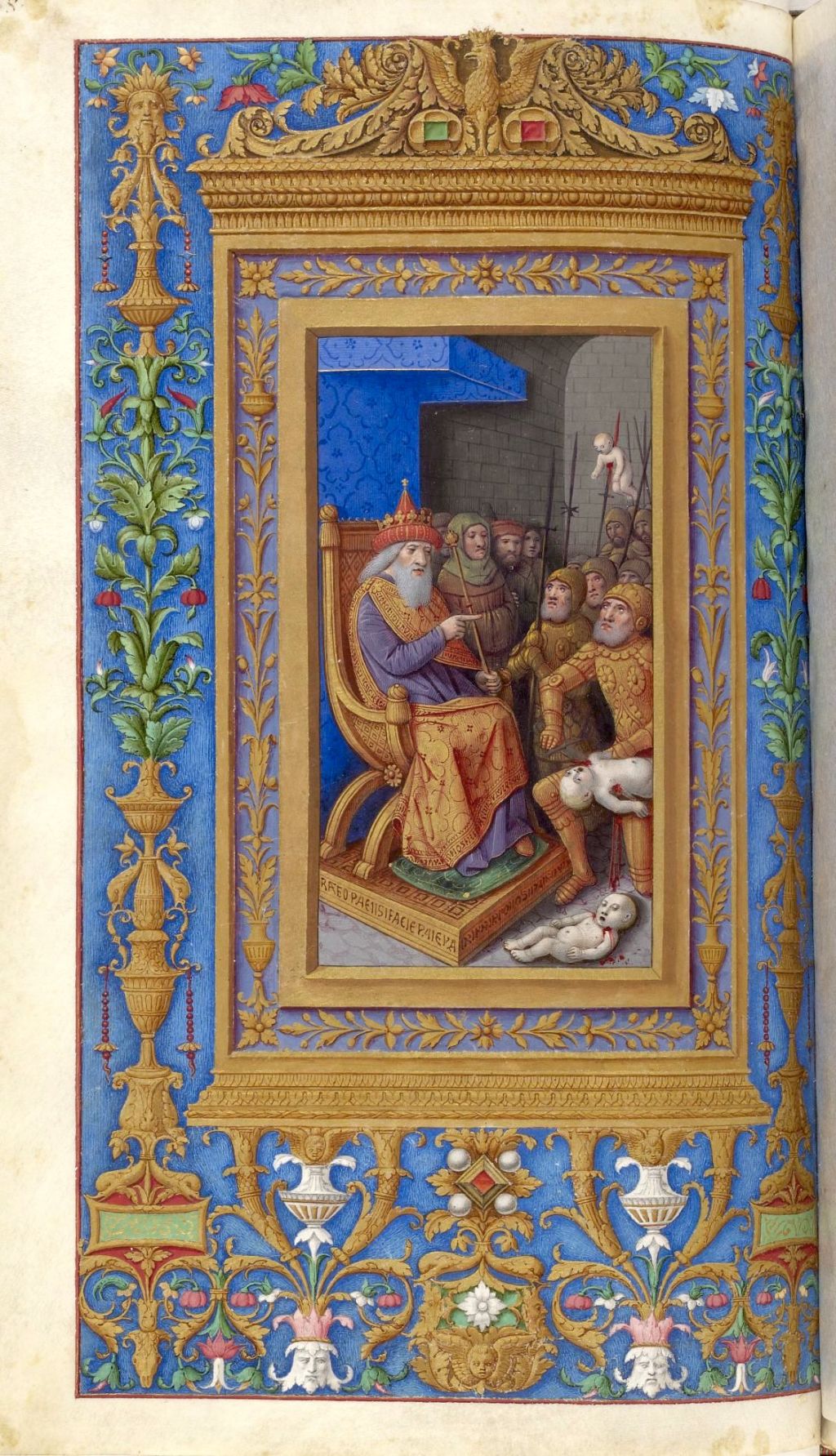 Царь Ирод на троне. Часослов Фердинанда Арагонского, 16 век.